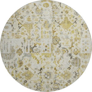 HomeRoots 8' X 10' Gold and Ivory Patchwork Area Rug - Durable, Washable, UV-Protected for Family Living Spaces 717765
