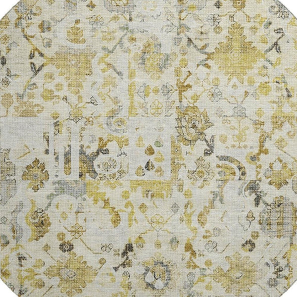 HomeRoots 8' X 10' Gold and Ivory Patchwork Area Rug - Durable, Washable, UV-Protected for Family Living Spaces 717765