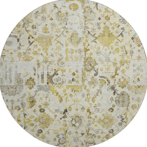 HomeRoots 8' X 10' Gold and Ivory Patchwork Area Rug - Durable, Washable, UV-Protected for Family Living Spaces 717765