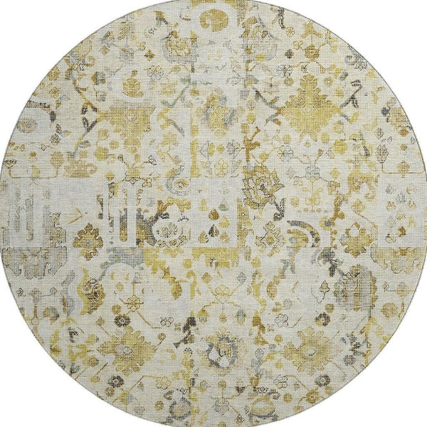 HomeRoots 8' X 10' Gold and Ivory Patchwork Area Rug - Durable, Washable, UV-Protected for Family Living Spaces 717765