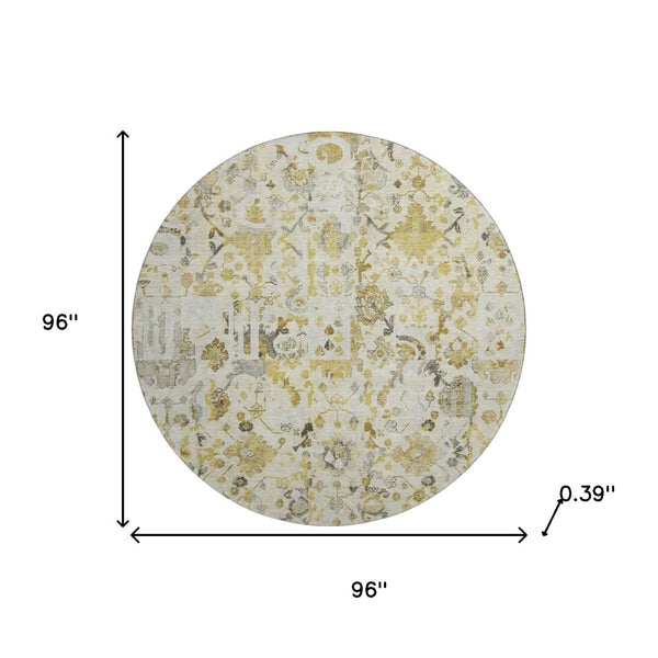 HomeRoots 8' X 10' Gold and Ivory Patchwork Area Rug - Durable, Washable, UV-Protected for Family Living Spaces 717765