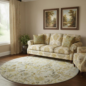 HomeRoots 8' X 10' Gold and Ivory Patchwork Area Rug - Durable, Washable, UV-Protected for Family Living Spaces 717765