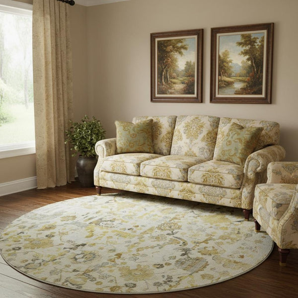 HomeRoots 8' X 10' Gold and Ivory Patchwork Area Rug - Durable, Washable, UV-Protected for Family Living Spaces 717765