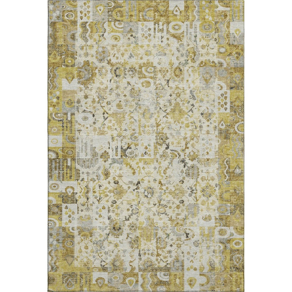 HomeRoots 9' X 12' Gold and Ivory Patchwork Area Rug – Stylish, Stain-Resistant, UV-Protected for Busy Homes 717766