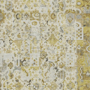 HomeRoots 9' X 12' Gold and Ivory Patchwork Area Rug – Stylish, Stain-Resistant, UV-Protected for Busy Homes 717766