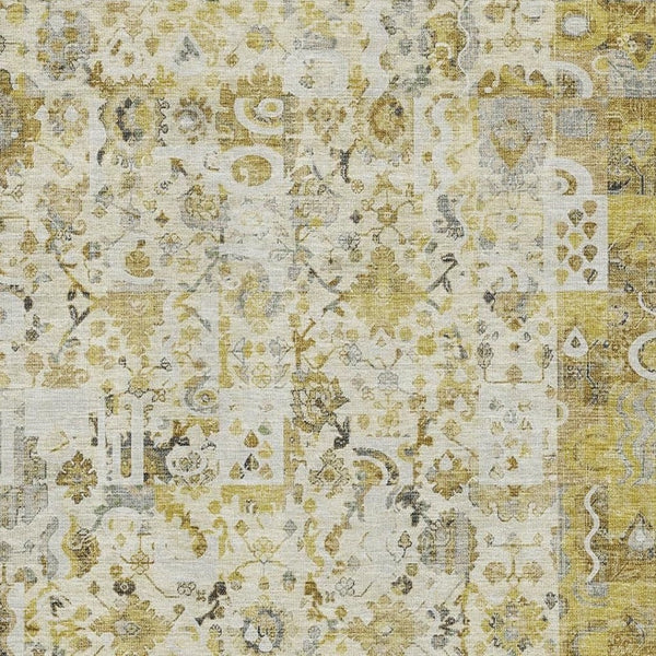 HomeRoots 9' X 12' Gold and Ivory Patchwork Area Rug – Stylish, Stain-Resistant, UV-Protected for Busy Homes 717766