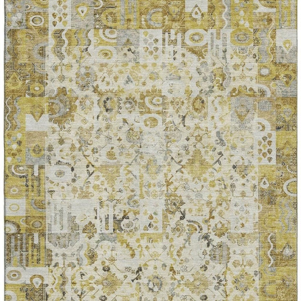 HomeRoots 9' X 12' Gold and Ivory Patchwork Area Rug – Stylish, Stain-Resistant, UV-Protected for Busy Homes 717766