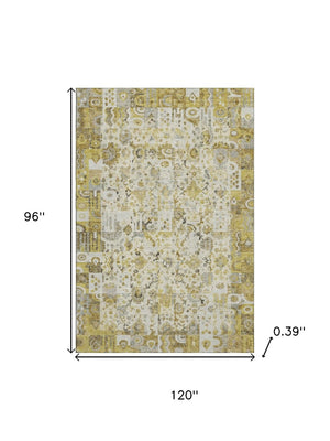 HomeRoots 9' X 12' Gold and Ivory Patchwork Area Rug – Stylish, Stain-Resistant, UV-Protected for Busy Homes 717766