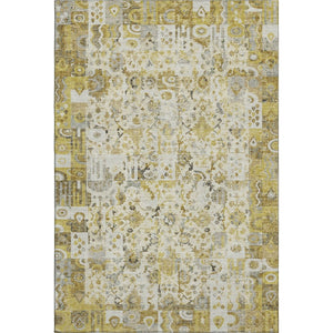 HomeRoots 10' X 14' Gold and Ivory Patchwork Area Rug - Washable, UV-Protected, Stain-Resistant Design for Homes 717767
