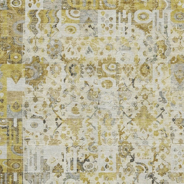 HomeRoots 10' X 14' Gold and Ivory Patchwork Area Rug - Washable, UV-Protected, Stain-Resistant Design for Homes 717767