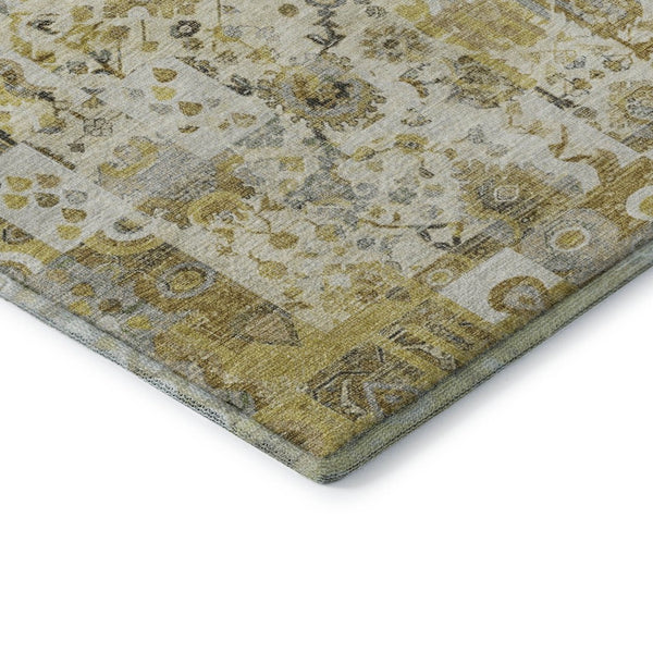 HomeRoots 10' X 14' Gold and Ivory Patchwork Area Rug - Washable, UV-Protected, Stain-Resistant Design for Homes 717767