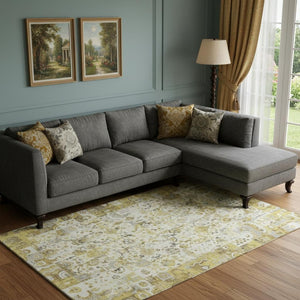 HomeRoots 10' X 14' Gold and Ivory Patchwork Area Rug - Washable, UV-Protected, Stain-Resistant Design for Homes 717767