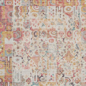 HomeRoots 5' X 8' Pink and Ivory Patchwork Area Rug - Washable, UV Protected, Non-Slip, Durable for Homes 717769