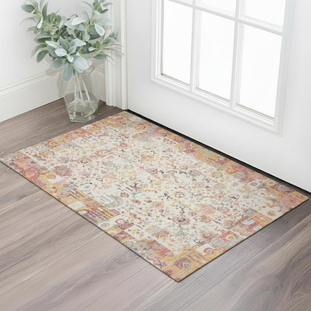 HomeRoots 5' X 8' Pink and Ivory Patchwork Area Rug - Washable, UV Protected, Non-Slip, Durable for Homes 717769