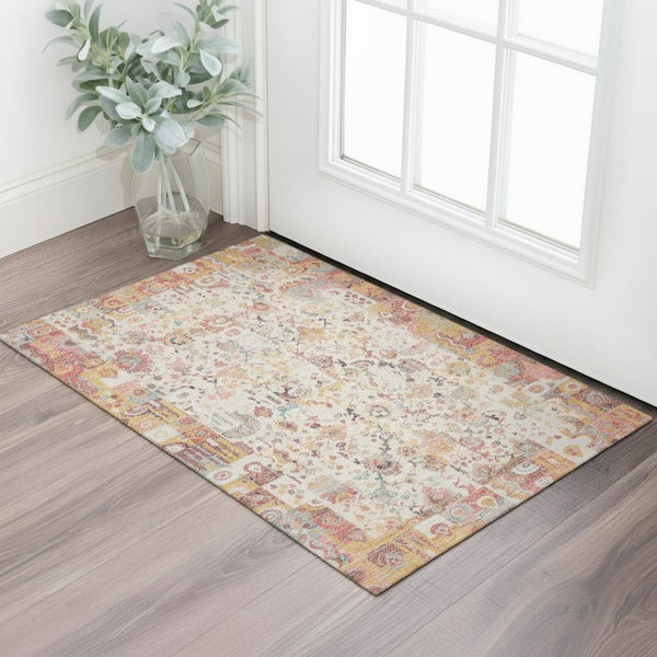 HomeRoots 5' X 8' Pink and Ivory Patchwork Area Rug - Washable, UV Protected, Non-Slip, Durable for Homes 717769