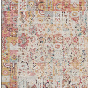 HomeRoots 8' Pink and Ivory Washable Round Rug – Durable, Stain-Resistant, UV-Protected for Busy Homes! 717770