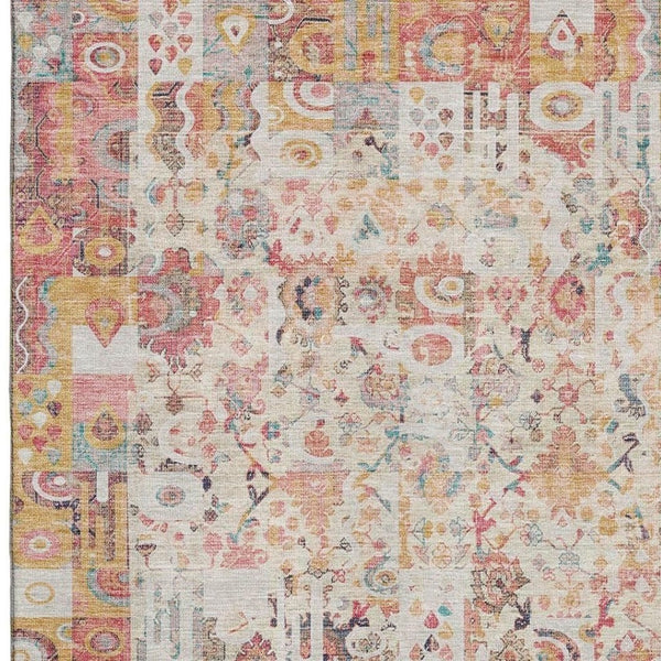 HomeRoots 8' Pink and Ivory Washable Round Rug – Durable, Stain-Resistant, UV-Protected for Busy Homes! 717770