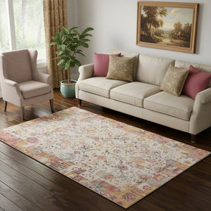 HomeRoots 8' Pink and Ivory Washable Round Rug – Durable, Stain-Resistant, UV-Protected for Busy Homes! 717770
