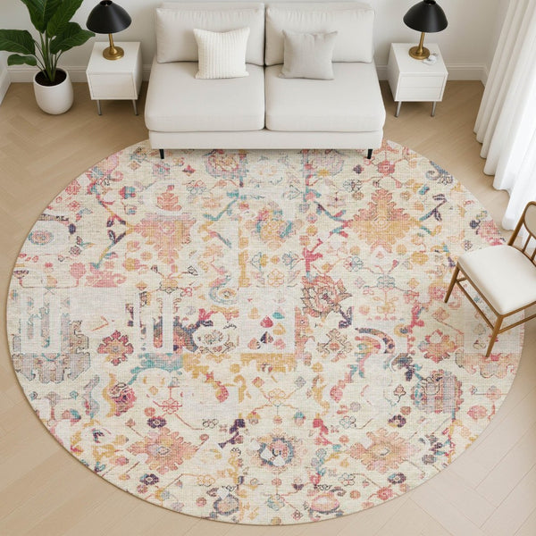 HomeRoots 8' X 10' Pink And Ivory Patchwork Area Rug – Washable, UV Protected & Stain Resistant for Families 717771