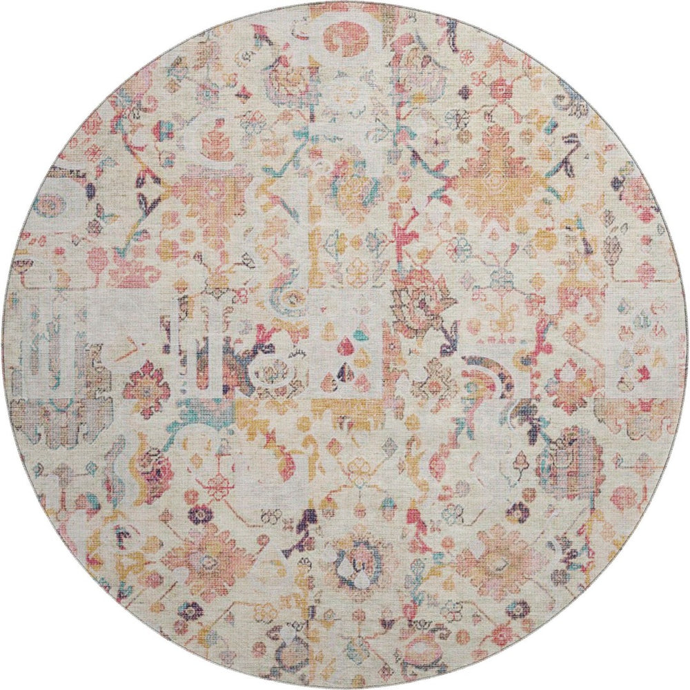 HomeRoots 8' X 10' Pink And Ivory Patchwork Area Rug – Washable, UV Protected & Stain Resistant for Families 717771