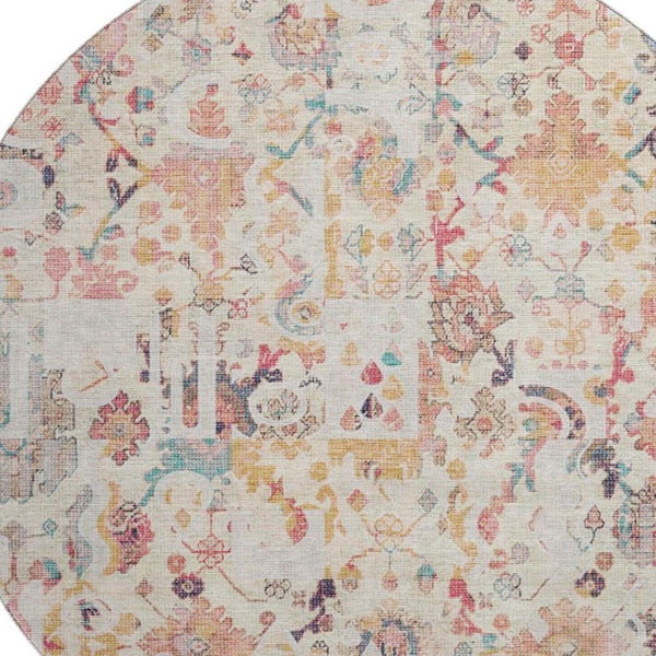 HomeRoots 8' X 10' Pink And Ivory Patchwork Area Rug – Washable, UV Protected & Stain Resistant for Families 717771