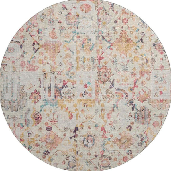 HomeRoots 8' X 10' Pink And Ivory Patchwork Area Rug – Washable, UV Protected & Stain Resistant for Families 717771