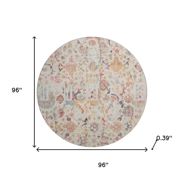 HomeRoots 8' X 10' Pink And Ivory Patchwork Area Rug – Washable, UV Protected & Stain Resistant for Families 717771