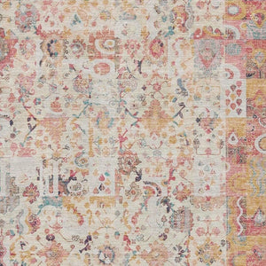HomeRoots 9' X 12' Pink and Ivory Patchwork Area Rug - Washable, Stain-Resistant, UV Protected for Busy Homes 717772