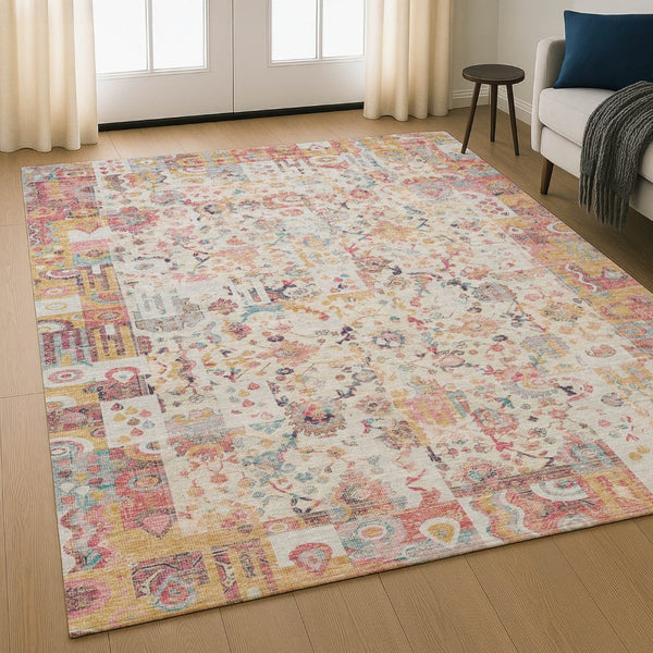 HomeRoots 10' X 14' Pink & Ivory Patchwork Area Rug - Washable, UV-Protected, Durable, Perfect for Busy Homes 717773