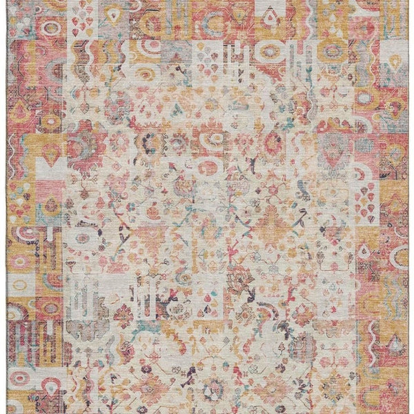 HomeRoots 10' X 14' Pink & Ivory Patchwork Area Rug - Washable, UV-Protected, Durable, Perfect for Busy Homes 717773