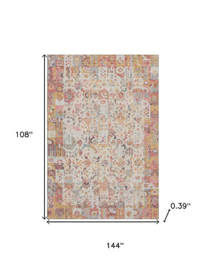 HomeRoots 10' X 14' Pink & Ivory Patchwork Area Rug - Washable, UV-Protected, Durable, Perfect for Busy Homes 717773