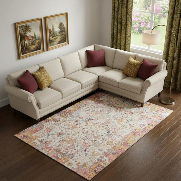 HomeRoots 10' X 14' Pink & Ivory Patchwork Area Rug - Washable, UV-Protected, Durable, Perfect for Busy Homes 717773