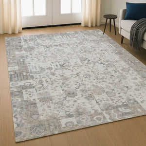 HomeRoots 5' X 8' Taupe & Ivory Patchwork Area Rug - Washable, Stain Resistant, UV Protected for Busy Homes 717775