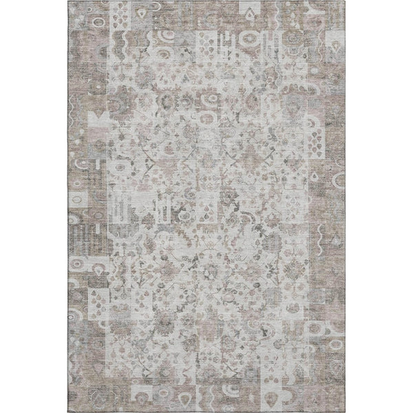 HomeRoots 5' X 8' Taupe & Ivory Patchwork Area Rug - Washable, Stain Resistant, UV Protected for Busy Homes 717775