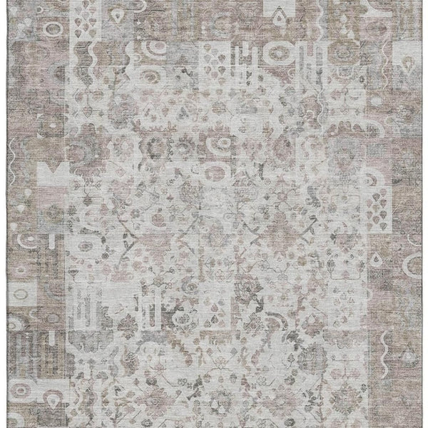 HomeRoots 5' X 8' Taupe & Ivory Patchwork Area Rug - Washable, Stain Resistant, UV Protected for Busy Homes 717775