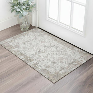 HomeRoots 5' X 8' Taupe & Ivory Patchwork Area Rug - Washable, Stain Resistant, UV Protected for Busy Homes 717775