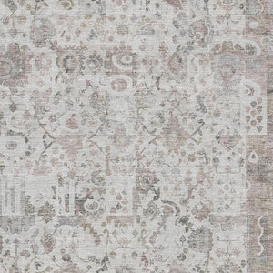HomeRoots 8' Taupe and Ivory Patchwork Washable Round Rug with UV Protection for Durable Everyday Use 717776