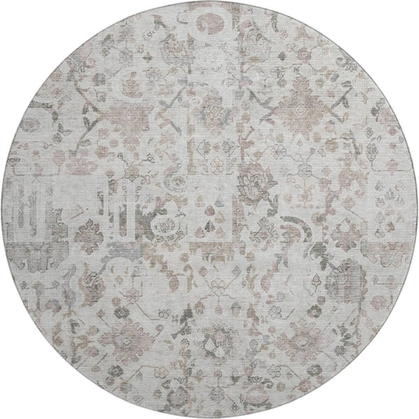 HomeRoots 8' X 10' Taupe & Ivory Patchwork Area Rug - Washable, Stain Resistant, UV Protected for Busy Homes 717777