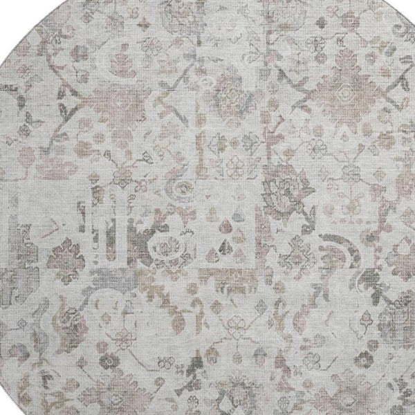 HomeRoots 8' X 10' Taupe & Ivory Patchwork Area Rug - Washable, Stain Resistant, UV Protected for Busy Homes 717777