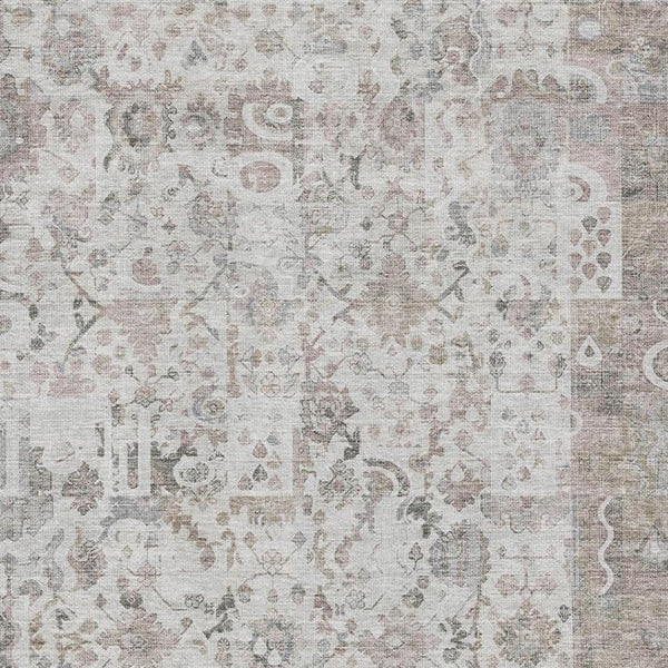 HomeRoots 9' X 12' Stylish Taupe and Ivory Patchwork Washable Area Rug with UV Protection for Modern Homes 717778