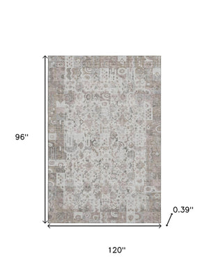 HomeRoots 9' X 12' Stylish Taupe and Ivory Patchwork Washable Area Rug with UV Protection for Modern Homes 717778