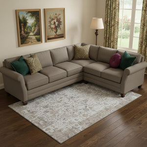 HomeRoots 9' X 12' Stylish Taupe and Ivory Patchwork Washable Area Rug with UV Protection for Modern Homes 717778