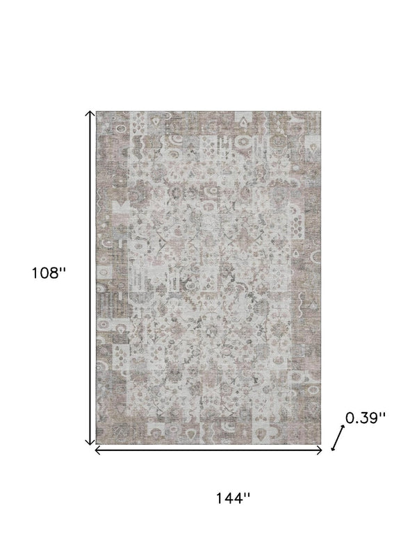 HomeRoots 10' X 14' Taupe & Ivory Patchwork Area Rug - Washable, Stain Resistant, UV Protected for High-Traffic Areas 717779