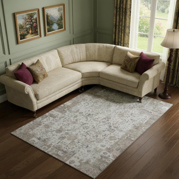 HomeRoots 10' X 14' Taupe & Ivory Patchwork Area Rug - Washable, Stain Resistant, UV Protected for High-Traffic Areas 717779