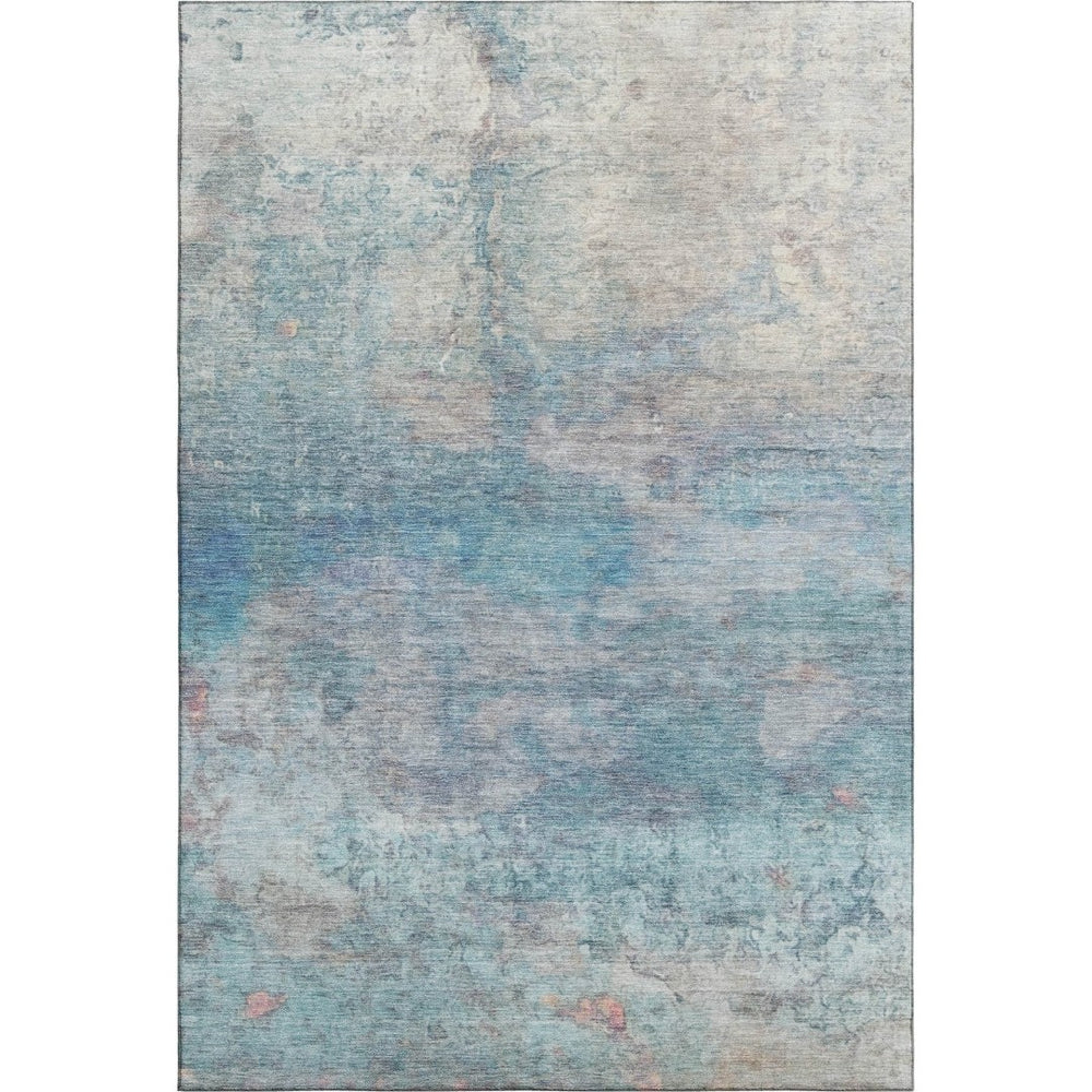 HomeRoots 5' X 8' Aqua Beige Abstract Area Rug - Washable, UV Protected, Non-Slip Backing for Busy Homes 717781