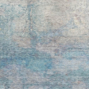 HomeRoots 8' Aqua and Beige Abstract Washable Round Rug with UV Protection - Easy-Care, Stain-Resistant Design 717782