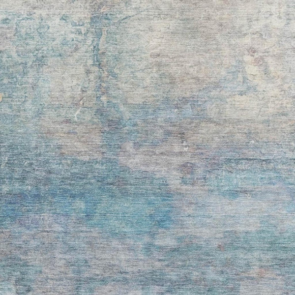 HomeRoots 8' Aqua and Beige Abstract Washable Round Rug with UV Protection - Easy-Care, Stain-Resistant Design 717782