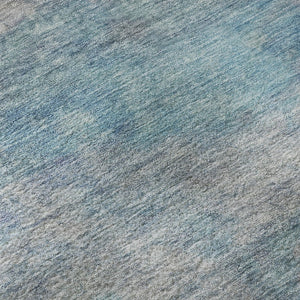 HomeRoots 8' Aqua and Beige Abstract Washable Round Rug with UV Protection - Easy-Care, Stain-Resistant Design 717782