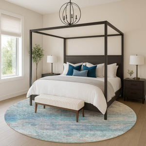 HomeRoots 8' X 10' Aqua and Beige Abstract Washable Area Rug - Stylish, Durable, Stain-Resistant for Any Room 717783