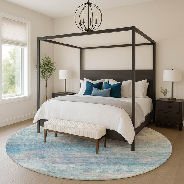 HomeRoots 8' X 10' Aqua and Beige Abstract Washable Area Rug - Stylish, Durable, Stain-Resistant for Any Room 717783